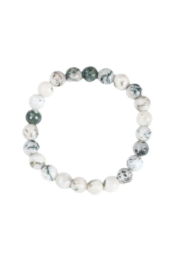 Natural Agate Gemstone Stretch Beads Bracelet Fashionable and Trendy. Many Colors To Choose From. (Tree Pattern Agate)