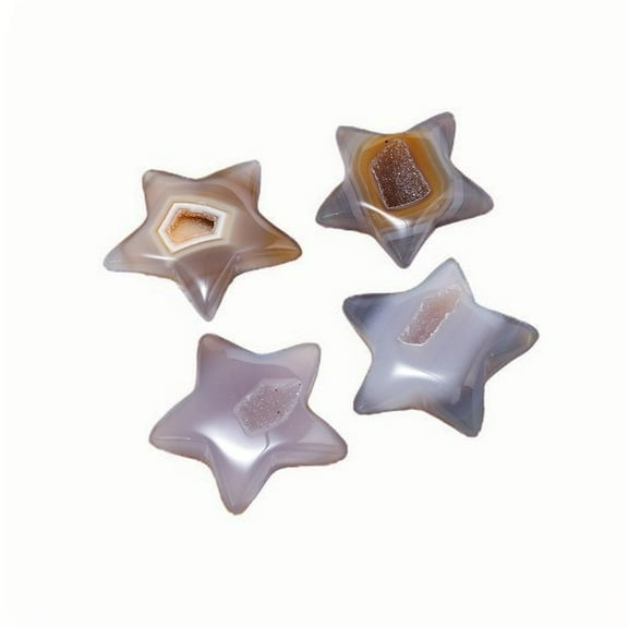 Natural Agate Geode Star Crystal Handcrafted Polished 5-Point Star Ornament, 1.6-2.4 Inches, Approx. 4-6 CM Healing Gemstone, Decorative Crystal