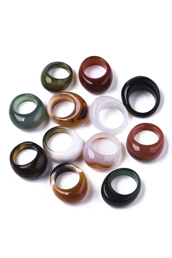 Natural Agate Rings Wide Band Rings Dyed Mixed Color Inner Diameter: 17.5~20mm