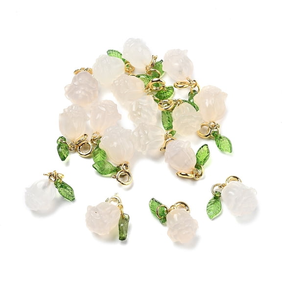 Natural Agate Rose Pendant Decorations with Golden Tone Brass Clasps 21~22mm