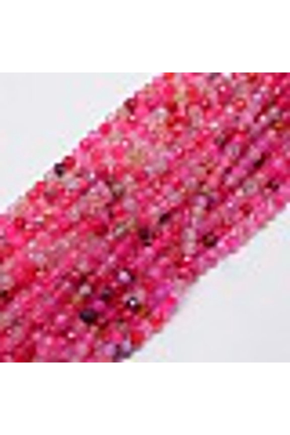 Natural Agate Round Beads Strand Dyed Faceted Hot Pink 4mm Hole: 0.9mm