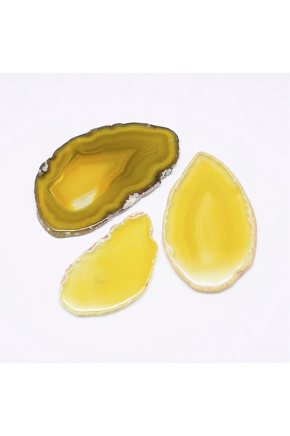 Natural Agate Slices Big Pendants Dyed Yellow 50~110x27~60x5~10mm Hole: 2mm 20~40pcs/kg