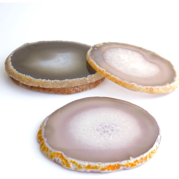 Natural Agate Slices Bulk Crystal Coasters Set of 4 - Unique 4-5 Inch Cute Stone Drink Coasters with Rubber Bumpers - Natural Slices for Home Decor, Coffee Table, Bar Accessories