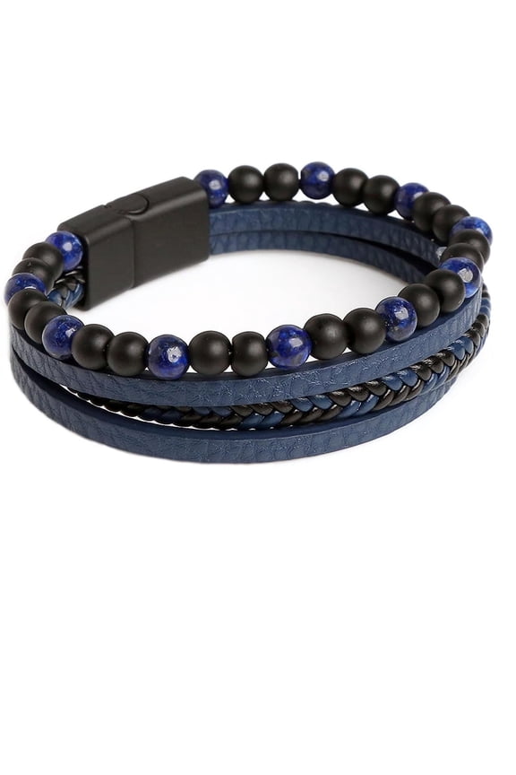 Natural Agate Stone Leather Beaded Bracelet, Beaded Bracelets Leather Bracelet for Men Jewelry Gift