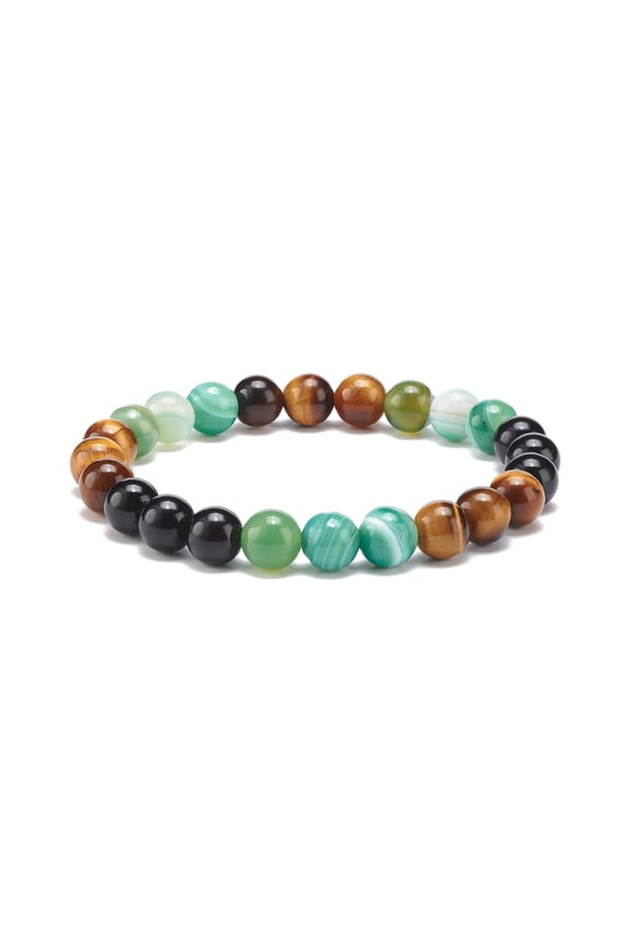 Natural Agate & Tiger Eye & Black Onyx Round Beaded Stretch Bracelet Gemstone Jewelry for Women Aquamarine Inner Diameter: 2-1/8 inch(5.4cm) Tiger Eye