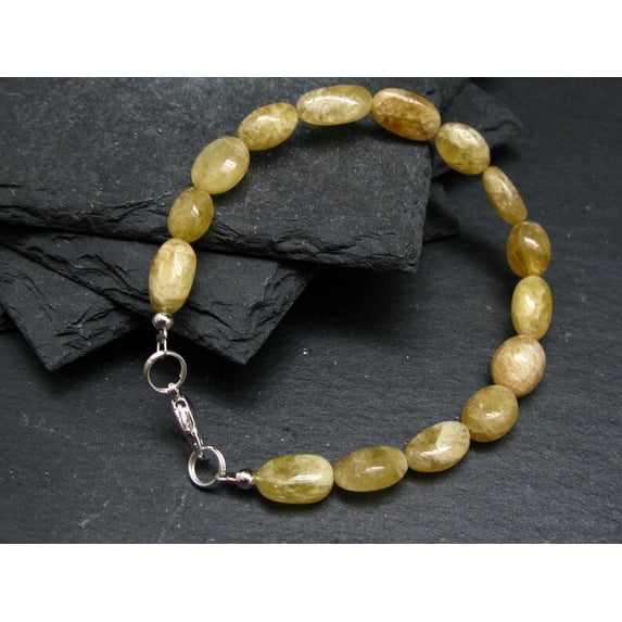 Natural Agni Gold Danburite 6X10mm Oval Shape Smooth Cut Gemstone Beads 7 Inch Silver Plated Clasp Bracelet For Men, Women. Natural Gemstone Link Bracelet. | Lcbr_00051