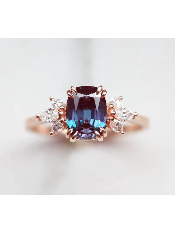 Natural Alexandrite Ring 14k Gold Ring with Diamond Setting Astrological Gemstone Ring Oval Cut Wedding and Engagement Ring For Women