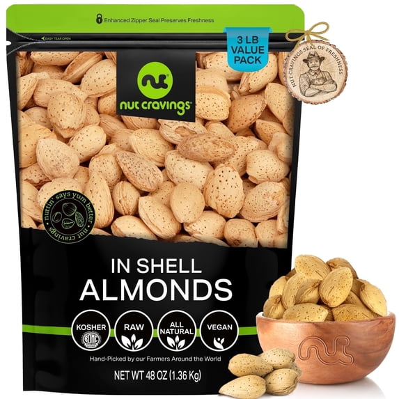 Nut Cravings Natural Almonds in Shell, Raw, Whole (48oz - 3 lbs)