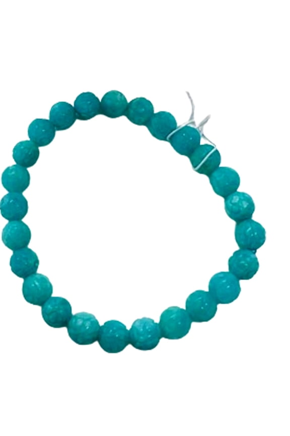 Natural Amazonite 8mm Round Shape Faceted Cut Beads Stretchable Bracelet For Men & Women. Unisex Bracelet