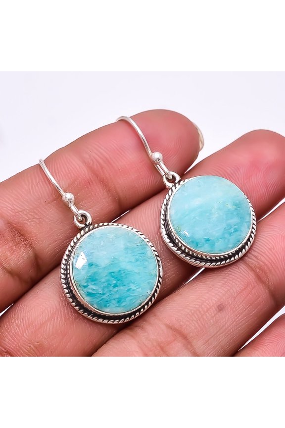 Natural Amazonite 925 Sterling Silver Handmade Earring 1.37" E40, Christmas Gift, Handmade Jewelry, Dangle Earring