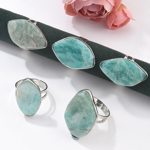 Natural Amazonite Adjustable Ring Platinum Brass Jewelry for Women Mixed Shape US Size 8 1/2(18.5mm)