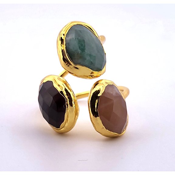 Natural Amazonite, Amethyst & Sunstone Adjustable Gold Ring NAASSGAR