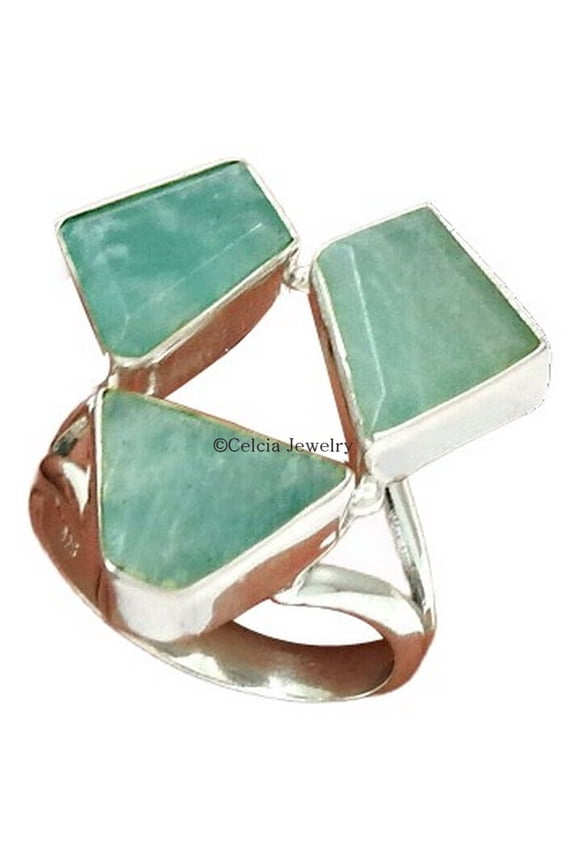 Natural Amazonite Blue Gemstone Womens Ring, Statement Multi Stone Stackable Ring, Bohemian Bridal Gifts Ring, Mothers Day Gifts, Bridesmaid Gifts For Women Her (amazonite, Size 7)