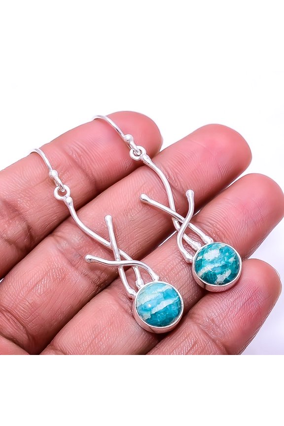 Natural Amazonite- Colorado Mines Designer 925 Sterling Silver Earring 2.07" E18, Handmade Jewelry, Dangle Earring