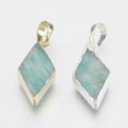 thumbnail image 1 of Natural Amazonite Pendants with Brass Findings Rhombus Mixed Color 18x9x4~4.5mm Hole: 4x6mm DIY, 1 of 2