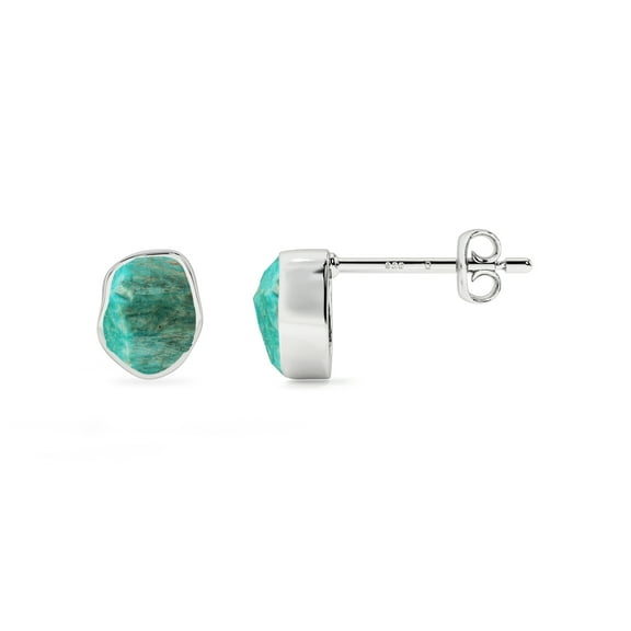 Natural Amazonite Rough Shape Stud Earrings in Sterling Silver for Women, September Birthstone Jewelry for Her Birthday, Wedding Anniversary, Christmas, Mothers Day