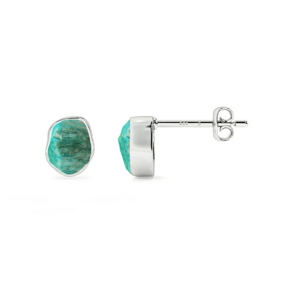 Natural Amazonite Rough Shape Stud Earrings in Sterling Silver for Women, September Birthstone Jewelry for Her Birthday, Wedding Anniversary, Christmas, Mothers Day