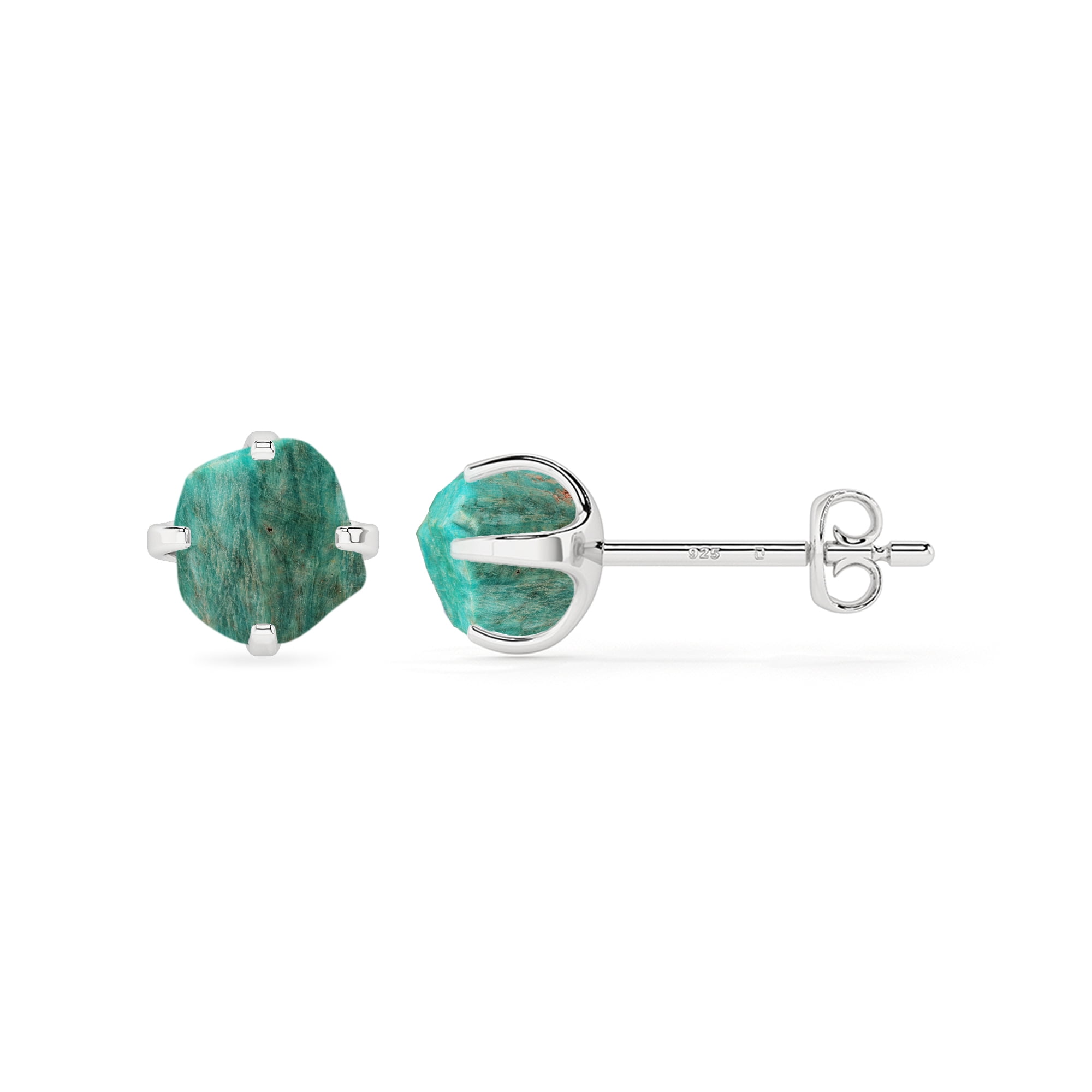 Natural Amazonite Rough Shape Stud Earrings in Sterling Silver for Women, September Birthstone Jewelry for Her Birthday, Wedding Anniversary, Christmas, Mothers Day