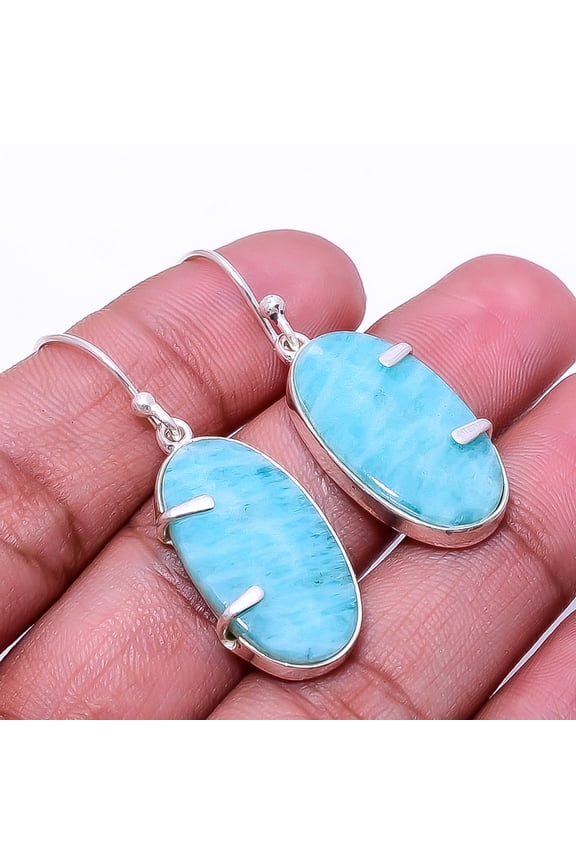 Natural Amazonite -Russia 925 Sterling Silver Handmade Earring 1.72" E5, Handmade Jewelry, Dangle Earring