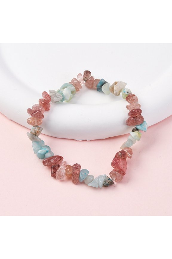 Natural Amazonite & Strawberry Quartz Chip Stretch Bracelets Inner Diameter: 2-1/8~2-1/4 inch(5.3~5.5cm) DIY