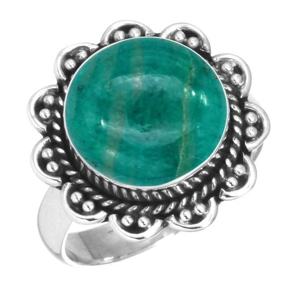 Natural Amazonite Women Jewelry 925 Sterling Silver Ring