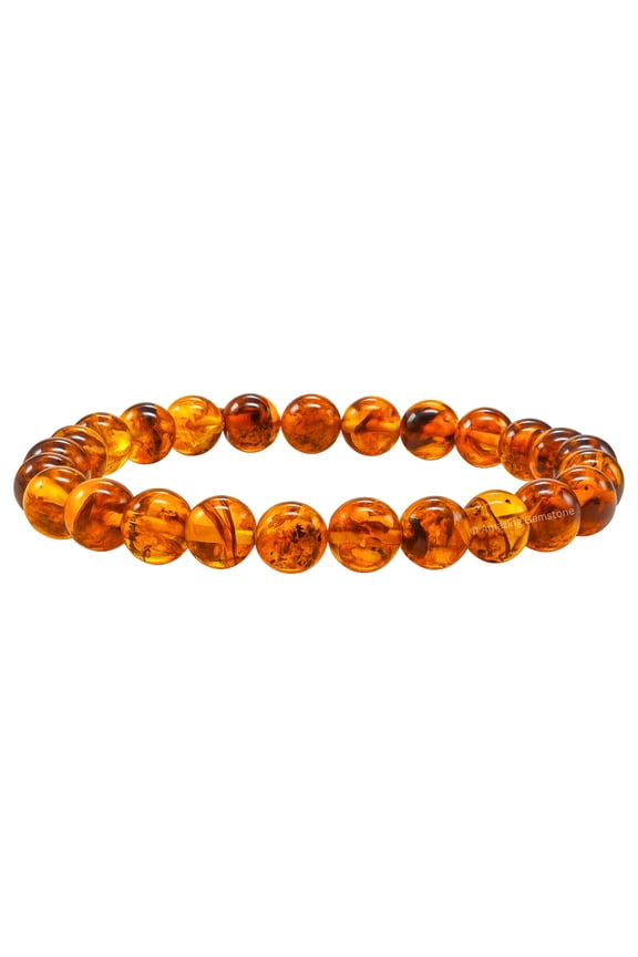 Natural Amber Bracelet - 8mm Beaded Stretch Bracelet and Healing Stones