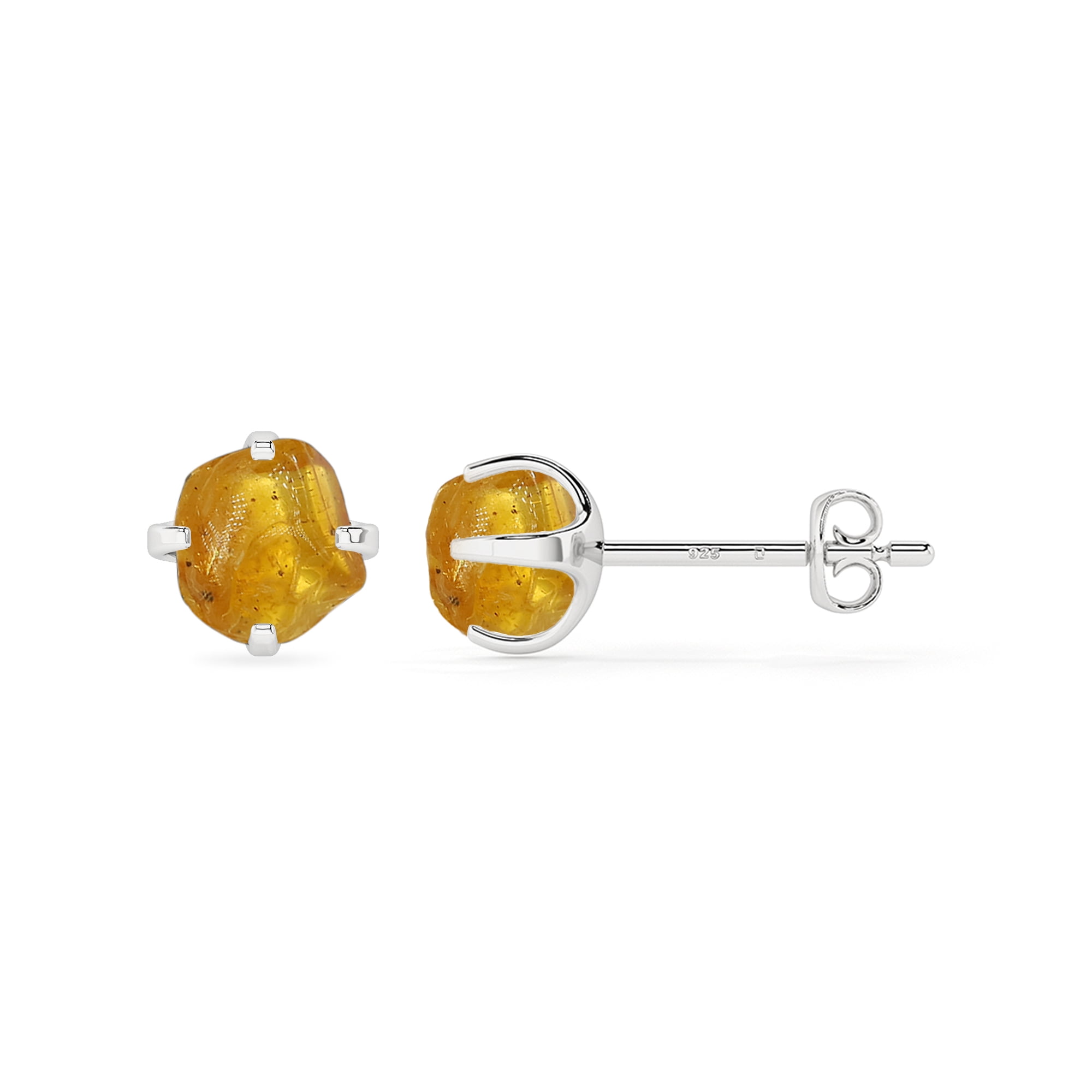 Natural Amber Rough Shape Stud Earrings in Sterling Silver for Women, October Birthstone Jewelry for Her Birthday, Wedding Anniversary, Christmas, Mothers Day