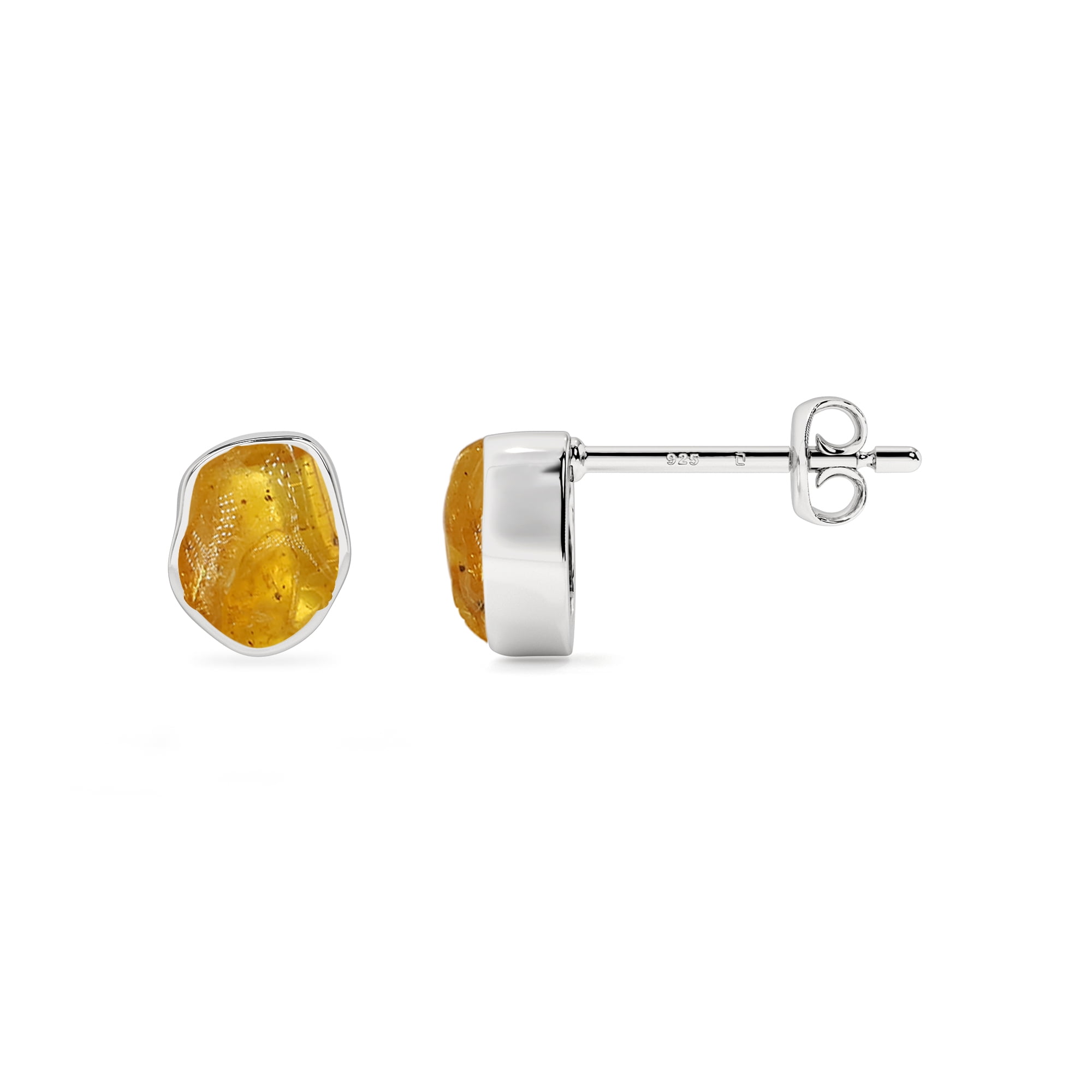 Natural Amber Rough Shape Stud Earrings in Sterling Silver for Women, October Birthstone Jewelry for Her Birthday, Wedding Anniversary, Christmas, Mothers Day