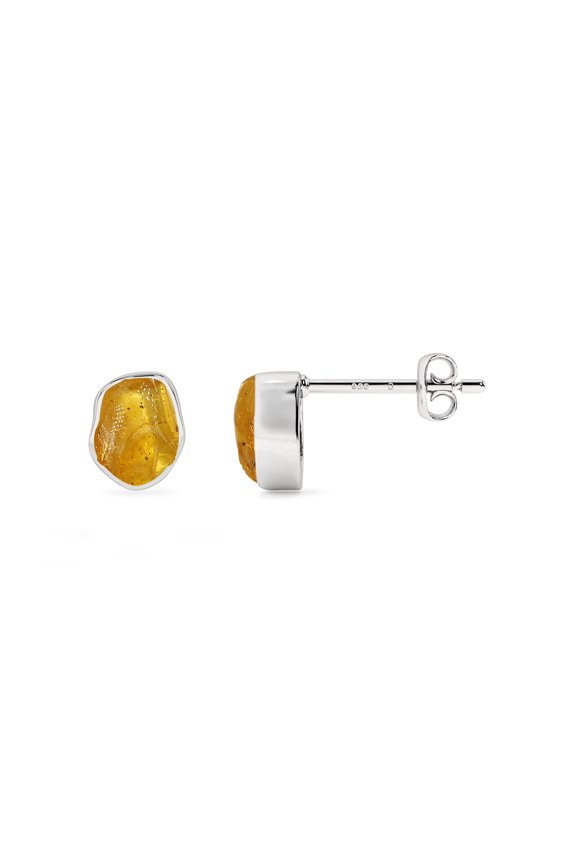 Natural Amber Rough Shape Stud Earrings in Sterling Silver for Women, October Birthstone Jewelry for Her Birthday, Wedding Anniversary, Christmas, Mothers Day