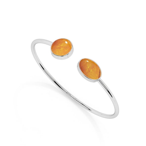 Natural Amber Round-Oval Shape Twister Cuff 2-Stone Bangle Bracelet in Sterling Silver for Women, October Birthstone Jewelry for Her Birthday, Wedding Anniversary, Christmas, Mothers Day