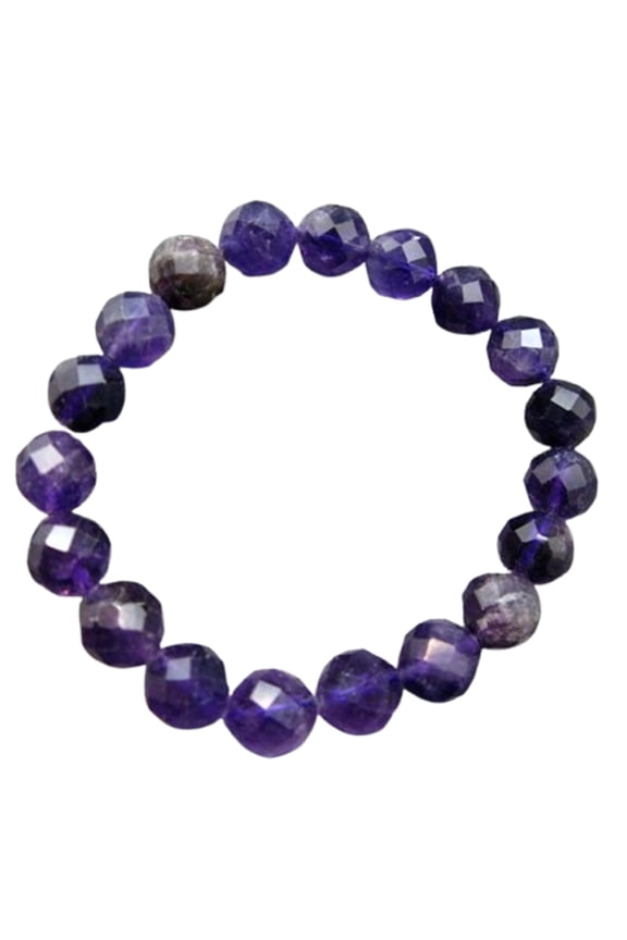 Natural Amethyst 10mm Round Shape Faceted Cut Beads Stretchable Bracelet For Men & Women. Unisex Bracelet