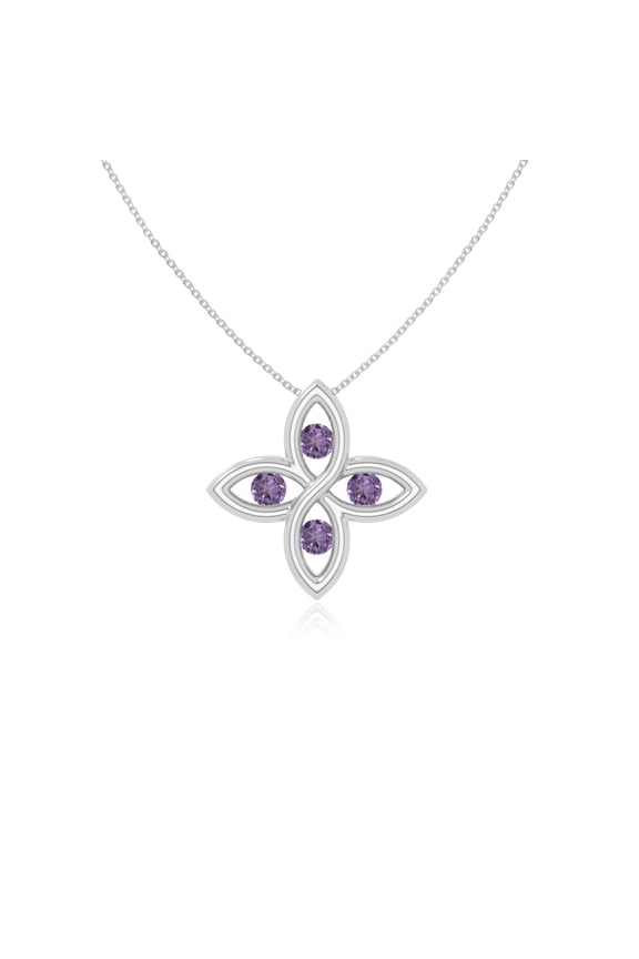 Natural Amethyst 4 Petal FlowerPendant Necklaces for Women in Sterling Silver, February Birthstone Jewelry Gifts for Her Birthday, Wedding , Mothers Day,Valentines,Anniversary,Graduation Christmas,