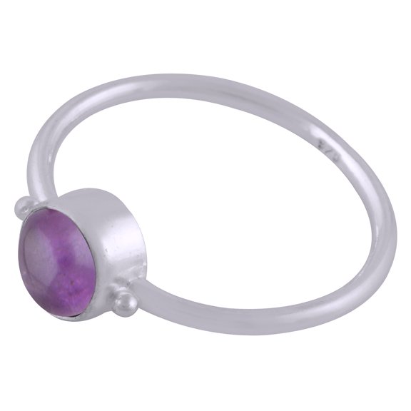 Natural Amethyst 6mm Cabochon Round Shape Gemstone with Minimal Rawa Work Around in Beautiful Bezel Setting Handmade 925 Sterling Solid Silver Ring For Women