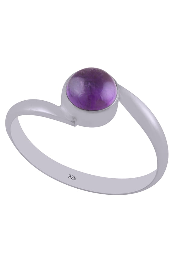 Natural Amethyst 6mm Cabochon Round Shape Gemstone in Beautiful Bypass Style Shank Handmade 925 Sterling Solid Silver Ring For Women