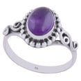 thumbnail image 1 of Natural Amethyst 6x8mm Cabochon Oval Shape Gemstone Surrounded by Alluring Coiling,Twisted Wire & Rawa Work Handmade 925 Sterling Solid Silver Ring For Women, 1 of 2