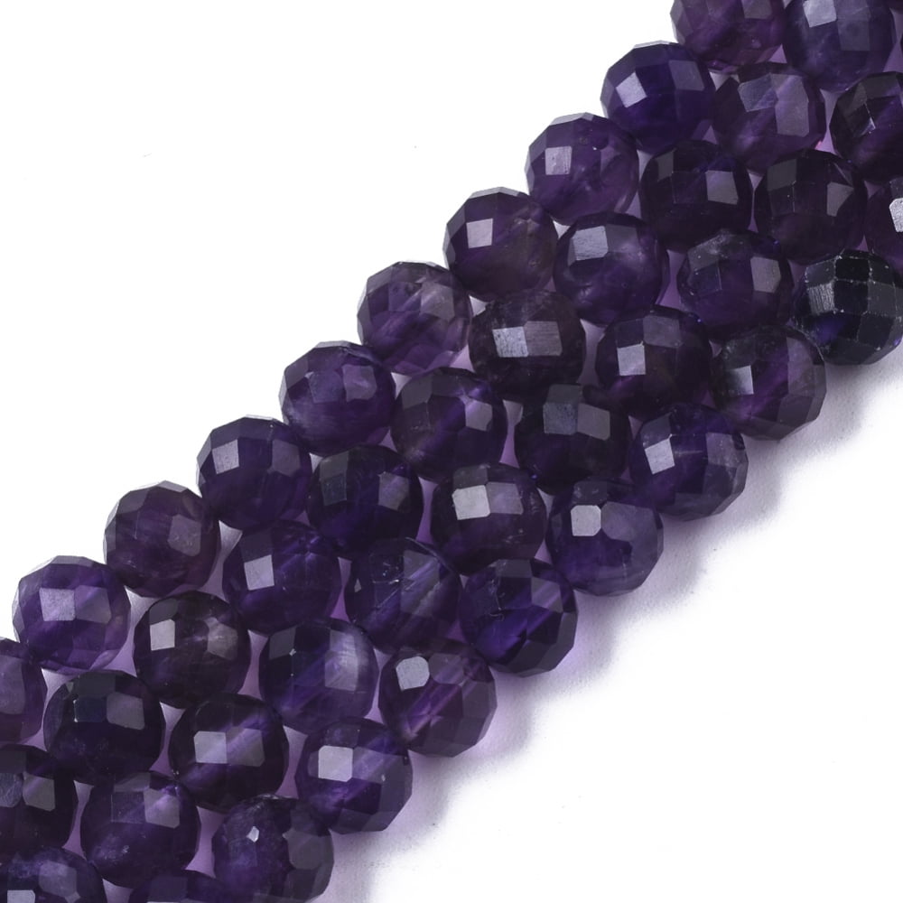Natural Amethyst Beads Strands Round Faceted 6mm Hole: 0.7mm about 61pcs/Strand 14.65 inch(37.2cm)
