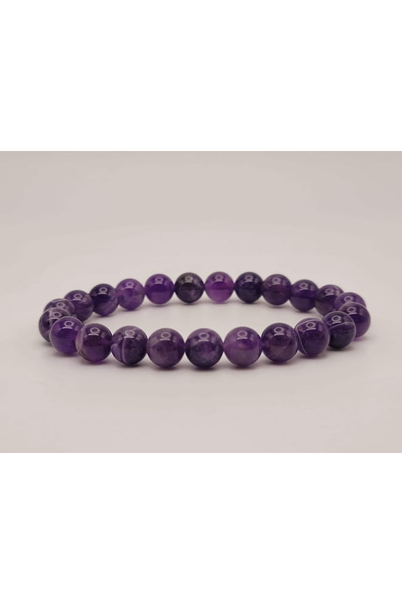 Natural Amethyst Bracelet, Handmade Semi Precious Gemstone 8mm