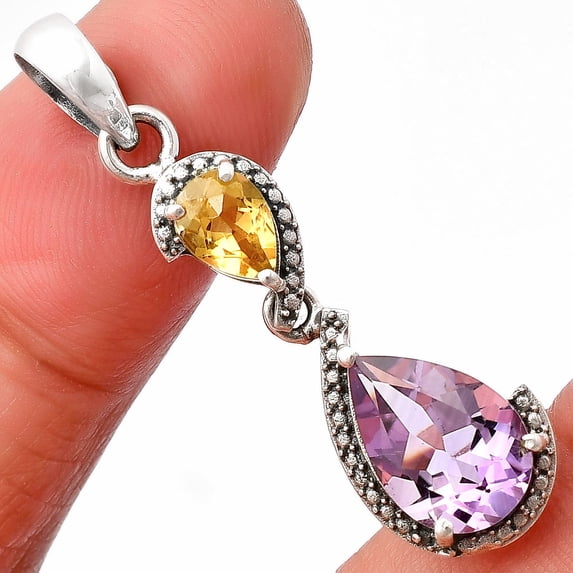 Natural Amethyst - Brazil & Citrine 925 Sterling Silver Pendant Jewelry DGP1007_E P-1116