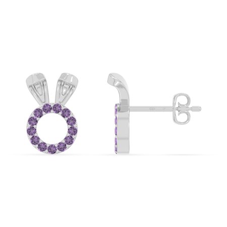 Natural Amethyst Bunny Rabit Stud Earrings for Women in Sterling Silver, February Birthstone Jewelry Gifts for Her Birthday, Wedding Anniversary, Party, Mothers Day, Christmas, Graduation, Valentines