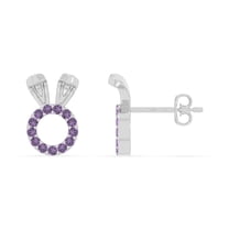 Natural Amethyst Bunny Rabit Stud Earrings for Women in Sterling Silver, February Birthstone Jewelry Gifts for Her Birthday, Wedding Anniversary, Party, Mothers Day, Christmas, Graduation, Valentines