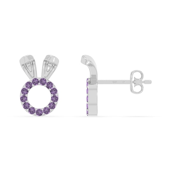 Natural Amethyst Bunny Rabit Stud Earrings for Women in Sterling Silver, February Birthstone Jewelry Gifts for Her Birthday, Wedding Anniversary, Party, Mothers Day, Christmas, Graduation, Valentines