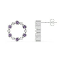 Natural Amethyst Circle of Life Stud Earrings for Women in Sterling Silver, February Birthstone Jewelry Gifts for Her Birthday, Anniversary, Party, Mothers Day, Christmas, Graduation, Valentines