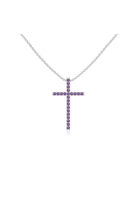 Natural Amethyst Cross Shape Pendant Necklaces for Women in Sterling Silver, February Birthstone Jewelry Gifts for Her Birthday, Wedding Anniversary, Graduation, Christmas, Mothers Day, Valentines