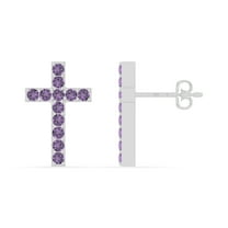Natural Amethyst Cross Stud Earrings for Women in Sterling Silver, February Birthstone Jewelry Gifts for Her Birthday, Wedding Anniversary, Party, Mothers Day, Christmas, Graduation, Valentines