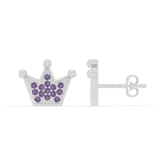 Natural Amethyst Crown Stud Earrings for Women in Sterling Silver, February Birthstone Jewelry Gifts for Her Birthday, Wedding Anniversary, Party, Mothers Day, Christmas, Graduation, Valentines