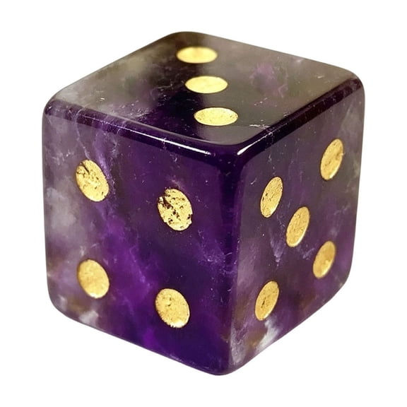 Natural Amethyst Crystal Dice 16mm - Polished 6-Sided Purple Stone D6 with Gold Pips for Divination Tarot Board Game, Healing Gemstone Decor Gift