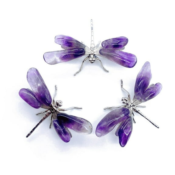 Natural Amethyst Crystal Dragonfly Figurines Gift for Home Office Desktop Decoration 60~70mm