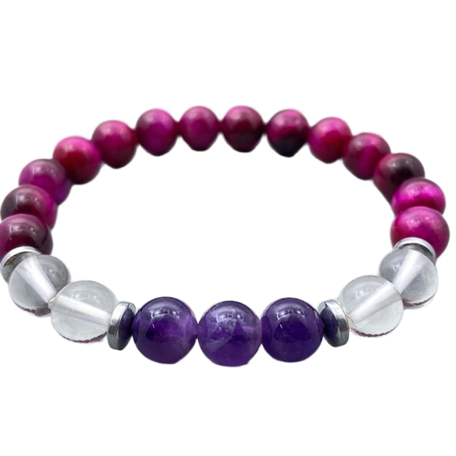 Bracciale Elasticizzato In Ametrino (ametista E Citrino) - Perle Rotonde Lisce Da 8mm, Lunghezza 7 Pollici, Unisex, Per Prosperità E Meditazione
