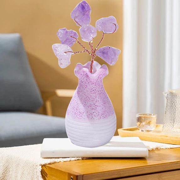Natural Amethyst Crystal Tree Sculpture Handmade, Feng Shui Decor Zen Home Office Desk Ornament