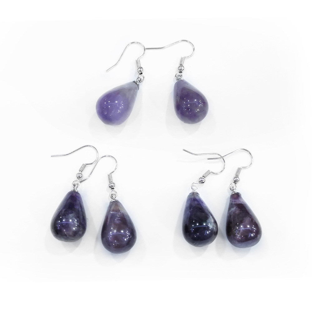 Natural Amethyst Dangle Earrings with Brass Earring Hooks Drop Platinum 43x13~15mm Pin: 0.5mm diy